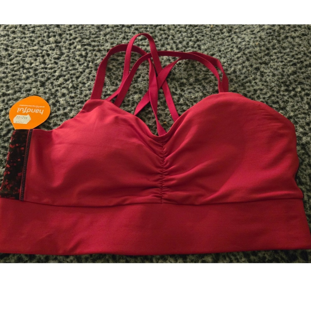 Handful‎ Double Down Sports Bra Up Beet Red Pink Strappy Medium NWT 165-410